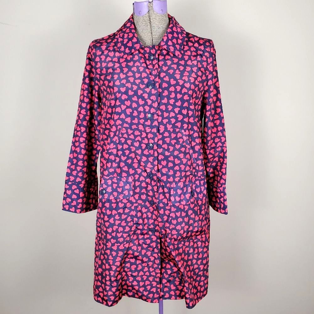 Marc Jacobs Heart Print Lightweight Nylon Raincoat Trench Coat Pink Blue Size S